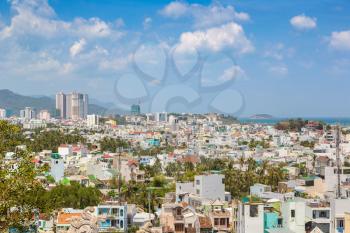 Panoramic aerial view of Nha Trang, Vietnam in a summer day