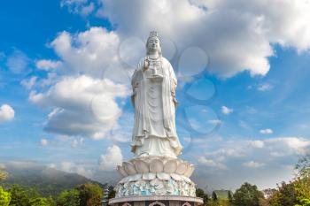 White Buddha statue (Lady Buddha) at Linh Ung Pagoda, Danang, Vietnam in a summer day