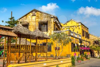Colorful street  in Hoi An, Vietnam in a summer day