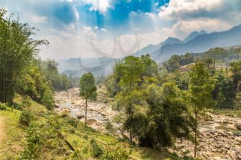 Mountain river in Sapa, Lao Cai, Vietnam in a summer day