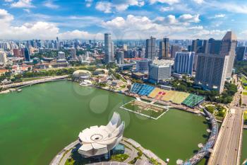 Panoramic aerial view of Art and Science in Singapore at summer day