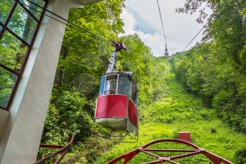 Cable car in Brasov city in a summer day in Transylvania, Romania