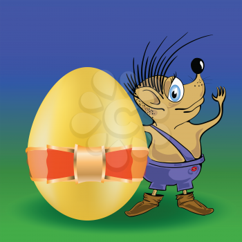 colorful illustration with hedgehog and easter egg  for your design