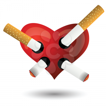 colorful illustration with red heart and cigarettes for your design