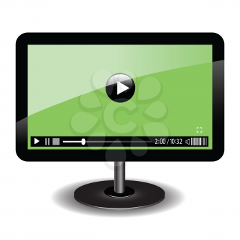 colorful illustration with monitor with web video player  