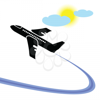 colorful illustration with airplane in flight for your design