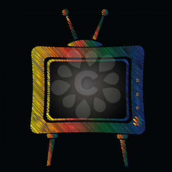colorful illustration with television on a black background for your design