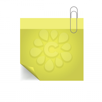 colorful illustration yellow note with pin with paper pin  on a white background