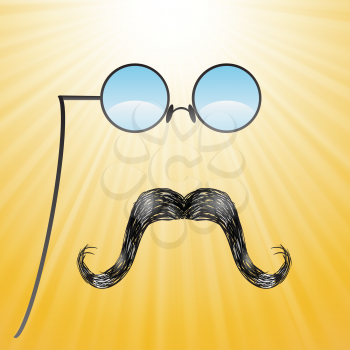 colorful illustration with mustaches and glasses  on a sun background