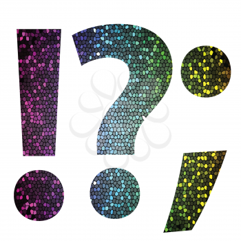 colorful illustration with question mark of different colors on a white background