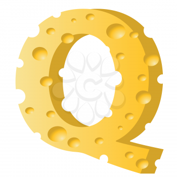 colorful illustration with cheese letter Q  on a white background