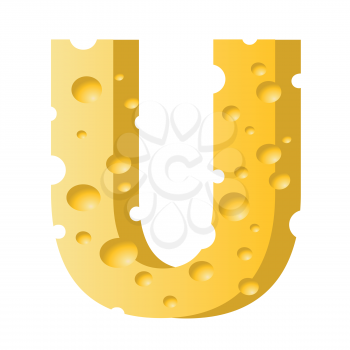 colorful illustration with cheese letter U  on a white background
