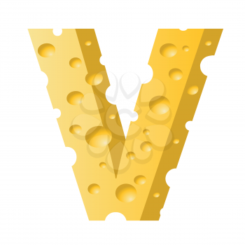 colorful illustration with cheese letter V  on a white background