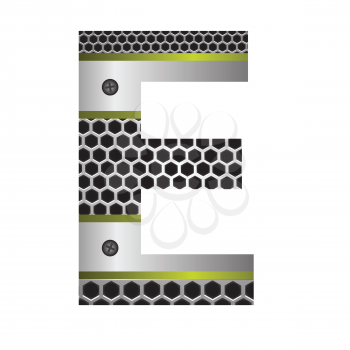 colorful illustration with perforated metal letter E  on a white background