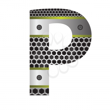 colorful illustration with perforated metal letter P  on a white background