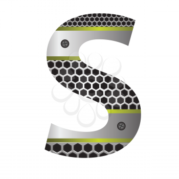colorful illustration with perforated metal letter S  on a white background