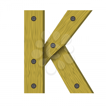 colorful illustration with wood letter K on  a white background