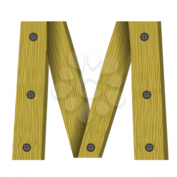 colorful illustration with wood letter M on  a white background