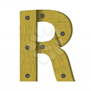 colorful illustration with wood letter R on  a white background