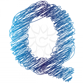 colorful illustration with sketched letter Q on  a white background