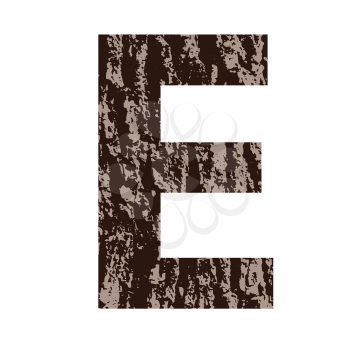 colorful illustration with letter E made from oak bark on  a white background