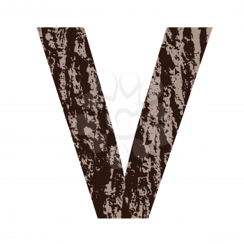 colorful illustration with letter V made from oak bark on  a white background