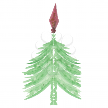 colorful illustration with christmas green tree on  a white background