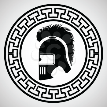  illustration with silhouette of greek helmet on  a white background