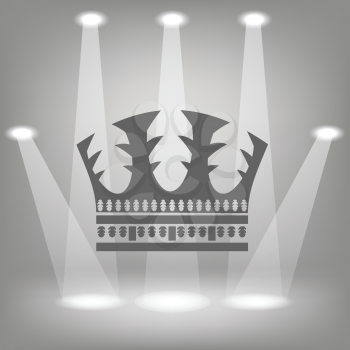 illustration with silhouette of crown  on a spot lights  background