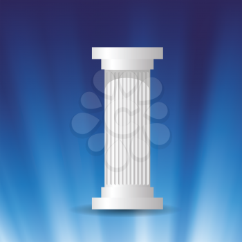 colorful illustration with white marble column on a blue wave background