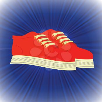 colorful illustration with red shoes  on a blue wave background