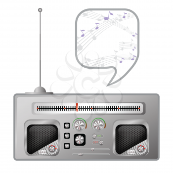 colorful illustration with old radio tuner on white  background