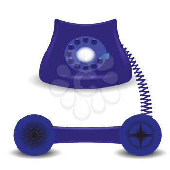 colorful illustration  with old blue phone on white background