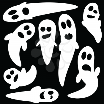  illustration  with set of ghosts on black background