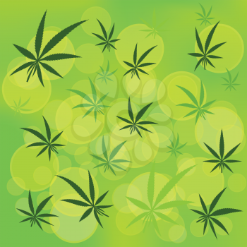 colorful illustration  with  cannabis icons on green blurred background