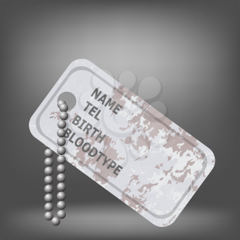 Military Dog Tag on Grey Background. Silver Identity Tag.