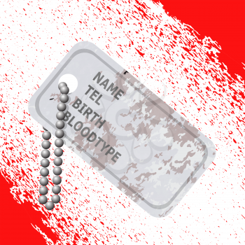 Military Dog Tag on Blood Background. Silver Identity Tag.