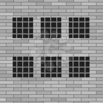 Prison Grey Brick Wall with Windows. Jail Wall.