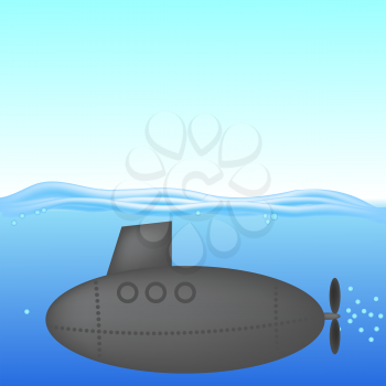 Submarine under Water. The Military Ship in the Sea