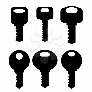 Keys Silhouettes Icons Set Isolated on White Background.