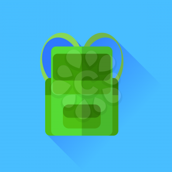 Green Backpack Icon Isolated on Blue Background