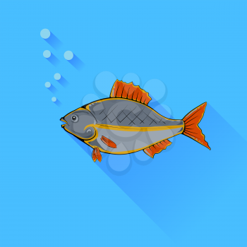 Sea Fish Isolated on Blue Background. Long Shadow.