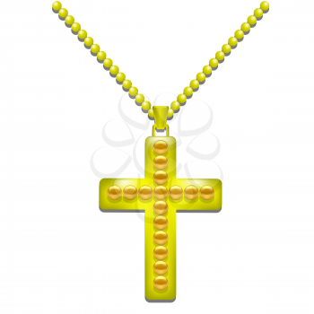 Golden Metal Cross Isolated on White Background. Christian Religious Symbol.
