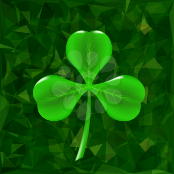 Green Clover Leaf Icon on Green Polygonal Background