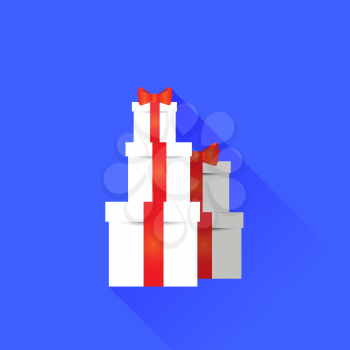 Gift Icon Isolated on Blue Background. Long Shadow.