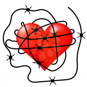 Red Heart Icon Wrapped in Barbed Wire
