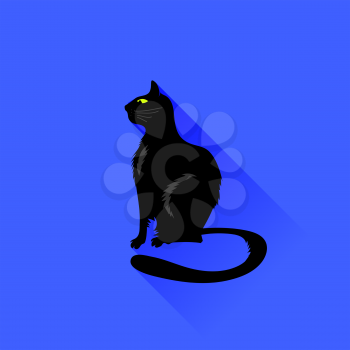 Sitting Cat Icon Isolated on Blue Background