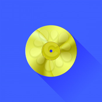 Gold Disc Icon Isolated on Blue Background. Long Shadow
