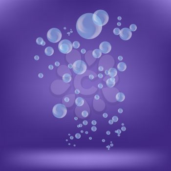 Blue Soap Bubbles Isolated on Purple Background