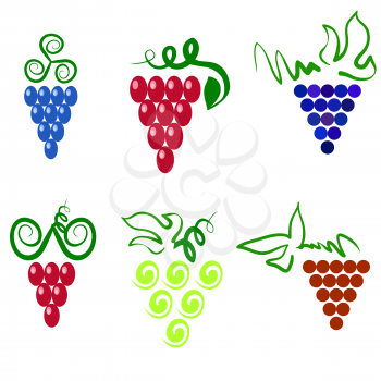 Grapes Isolated. Grapes Icon. Grapes Logo Design. Nature Grapes Logotype. Vine Logo Icon. Fruits and Vegetables Icons. Grapes Icons.  Grapes  vine. Grapes with Green Leaf Isolated. Silhouettes of Grap